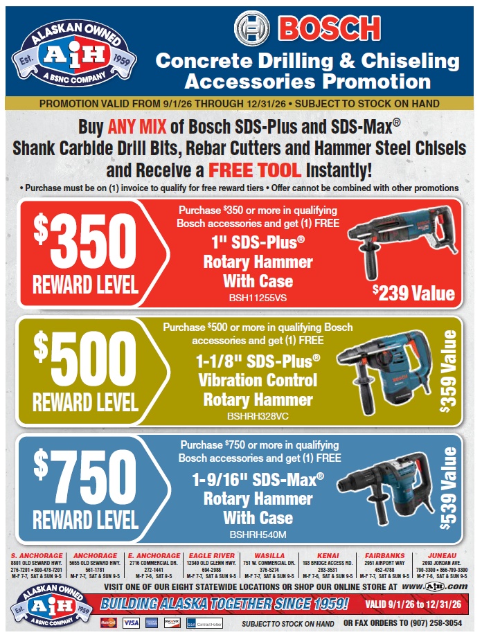 Shop Bosch Concrete Drilling & Chiseling Rebate September 1st through December 31st, 2026