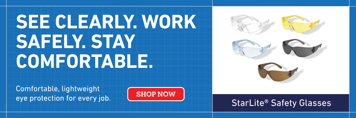 Assortment of safety glasses in multiple frame and lens colors for workplace eye protection.