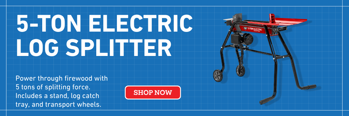 Shop electric 5-ton log splitter. Power through firewood.