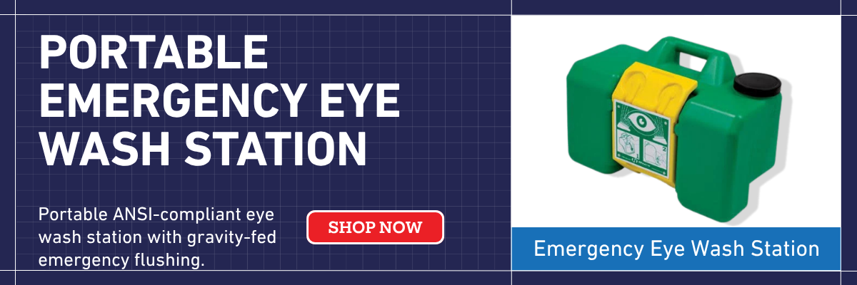 Portable eye wash station for emergency eye rinsing in workplace environments