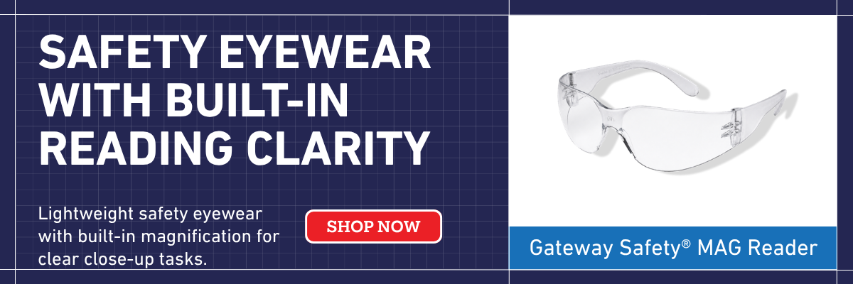 Gateway Safety StarLite MAG Reader safety eyewear with polycarbonate frame and lenses, built-in magnification, 99.9% UV protection, and ANSI Z87.2+ certified eye protection.