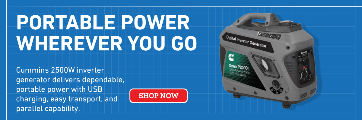 Cummins Onan P2500i 2500-watt portable inverter generator for reliable power at home, work or on the go.