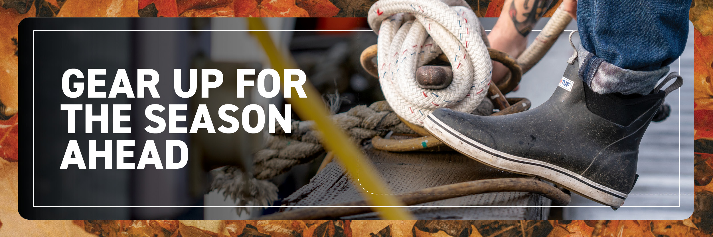 Fall essentials featuring XTRATUF footwear, ShelterLogic outdoor shelters, and storage solutions for seasonal work and organization.